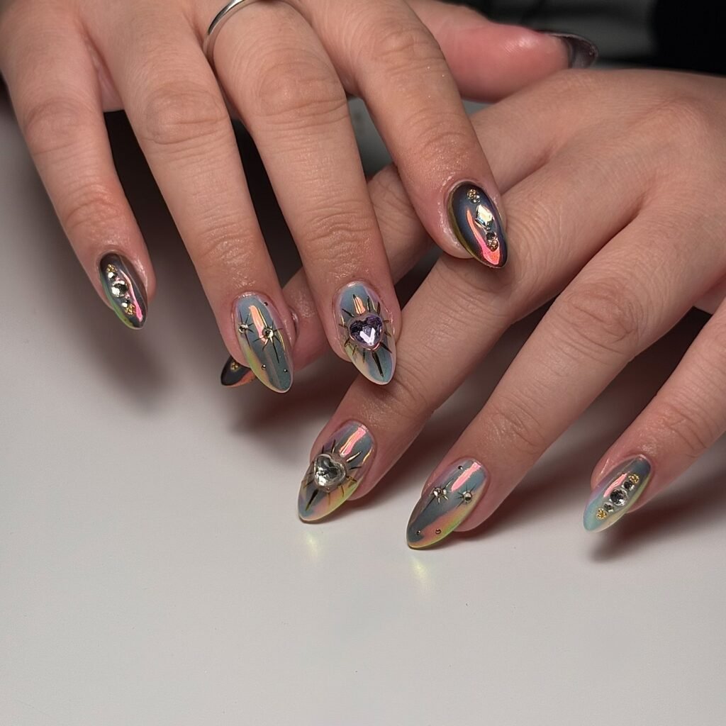 Holographic Almond Nails