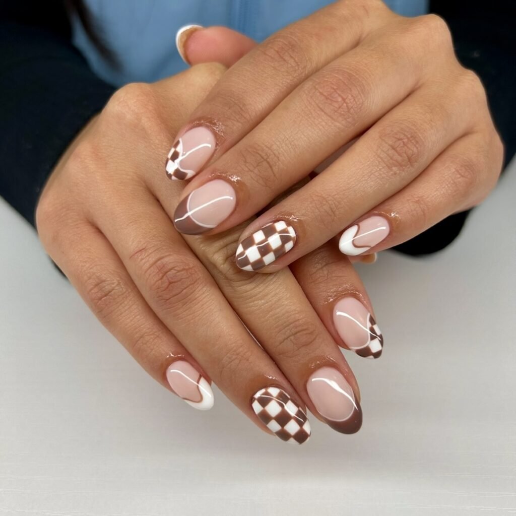 Autumn Checker Accent Nails