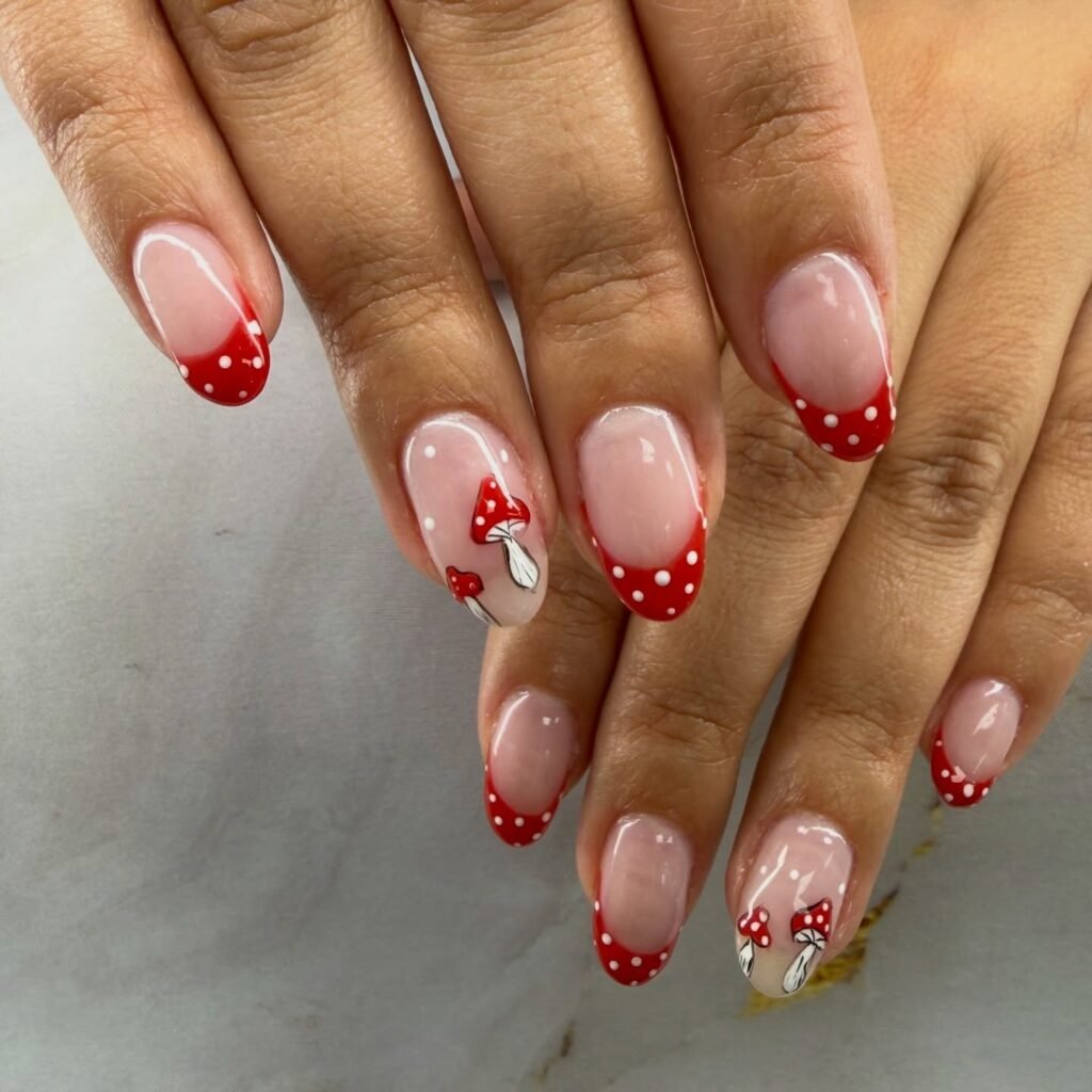 Autumn Mushroom French Nails