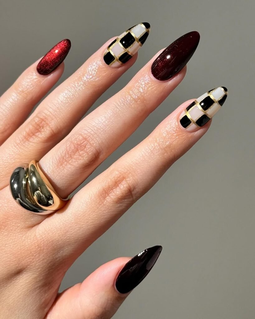 Autumn Plaid Checker Nails