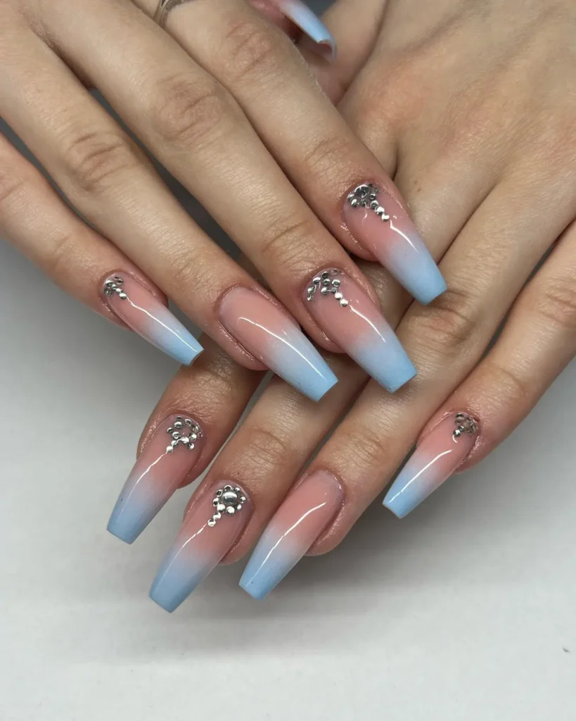 Blue and Beige Ombre Fall Nails