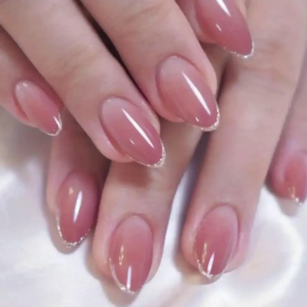 Bronze Glitter Oval Nails