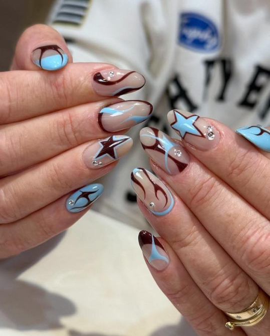 Brown Abstract Swirl Nails
