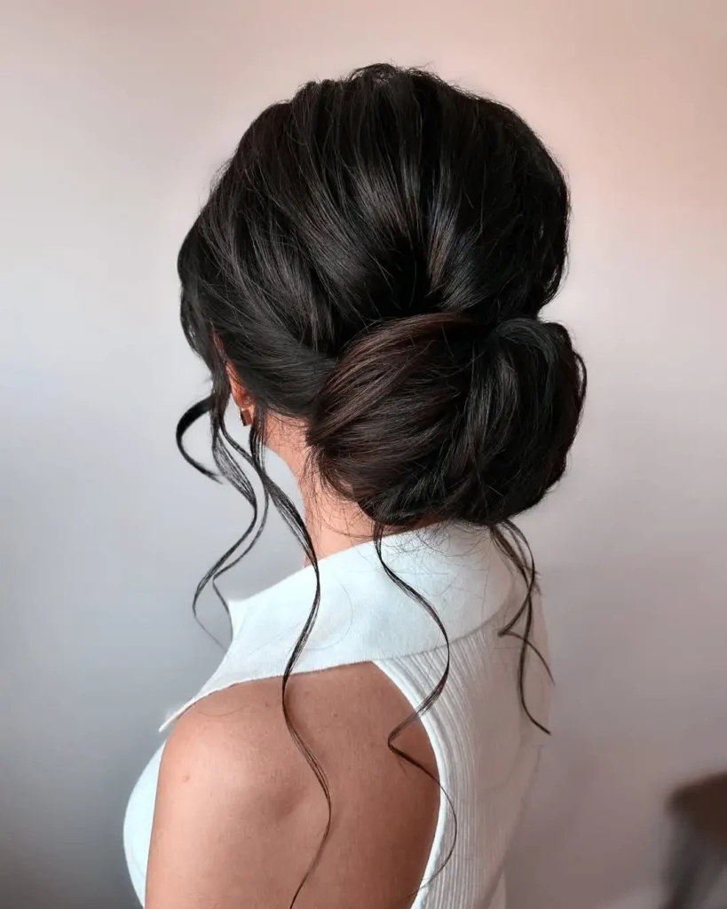 Brunette Highlighted Low Chignon