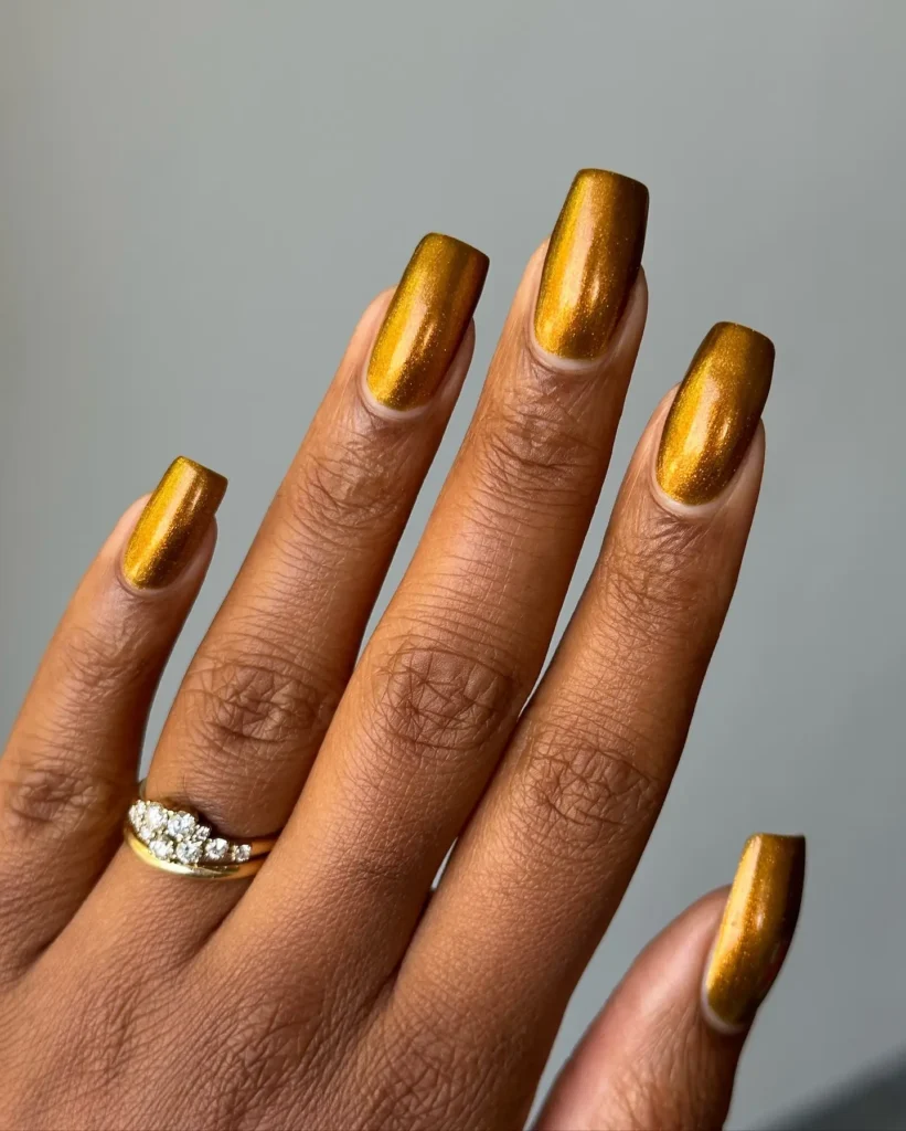 Brushed Gold Accent Nails
