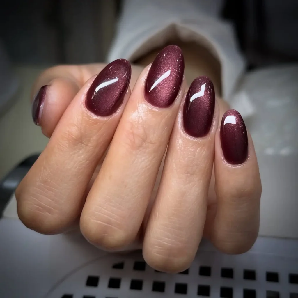 Burgundy Cat Eye Nails