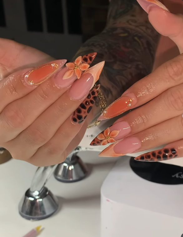 Burnt Orange Dot Gradient Nails