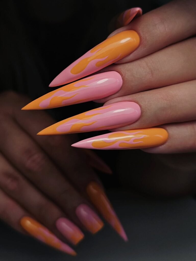 Burnt Orange Flame Nails
