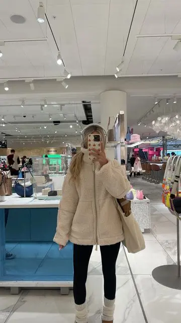 Caramel Teddy Zip Jacket with Black Leggings
