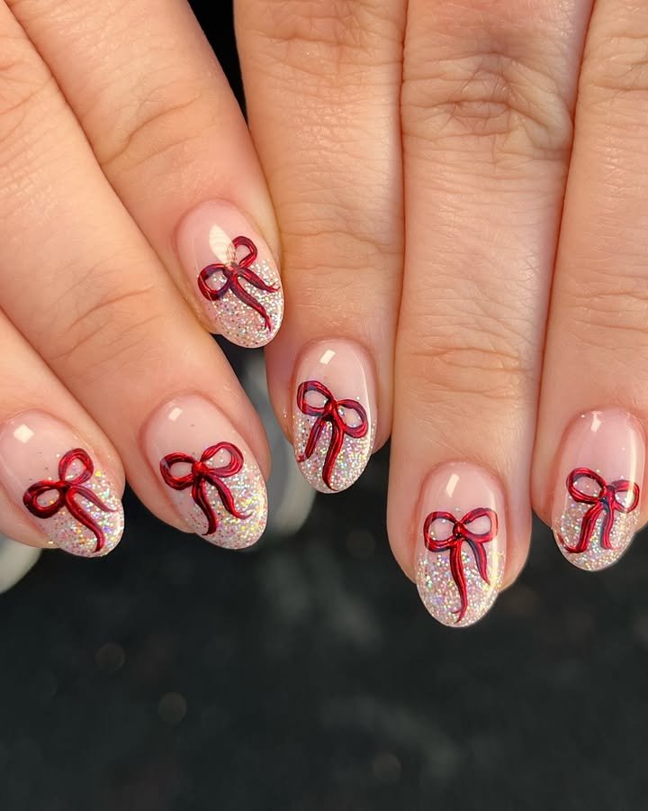 Cinnamon Bow Accent Nails