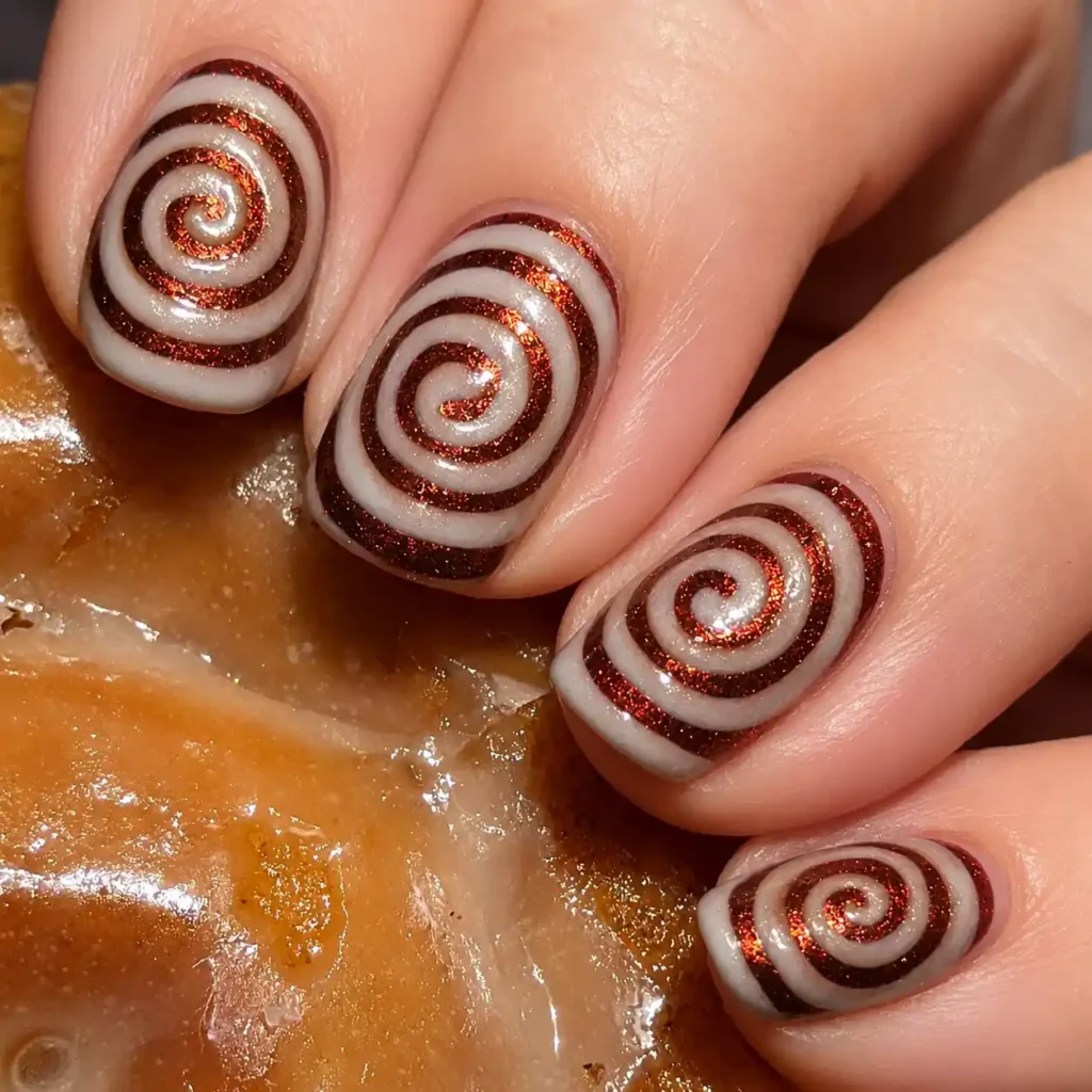 Cinnamon Swirl Abstract Nails