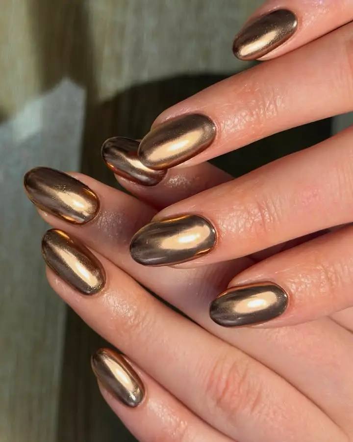 Copper Chrome Almond Nails