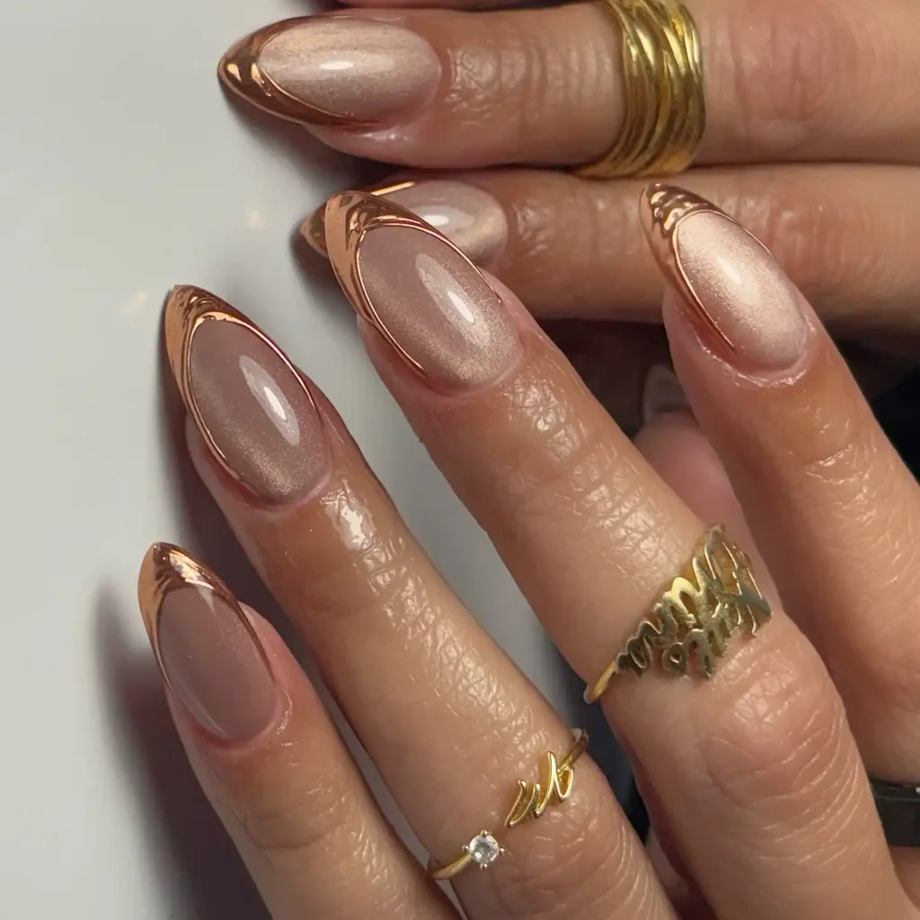 Copper Chrome French Nails