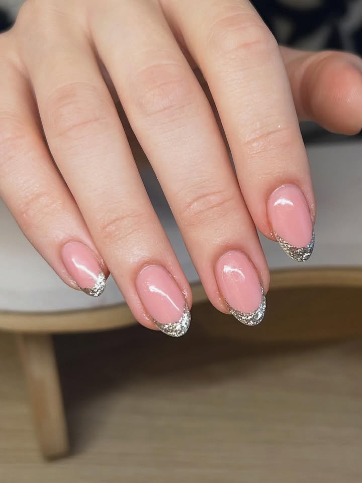 Copper Glitter Fade French Tips