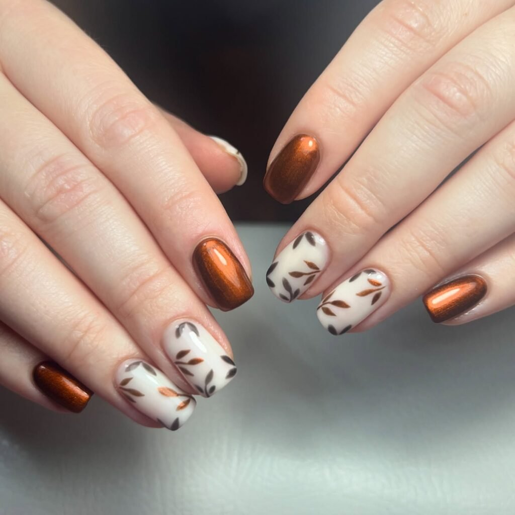 Copper Leaf Vein Nails
