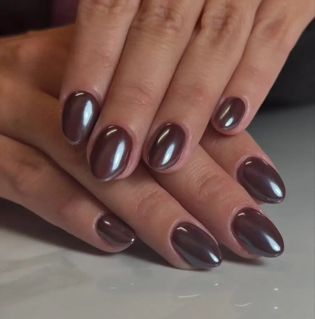 Cozy Brown Chrome Nails