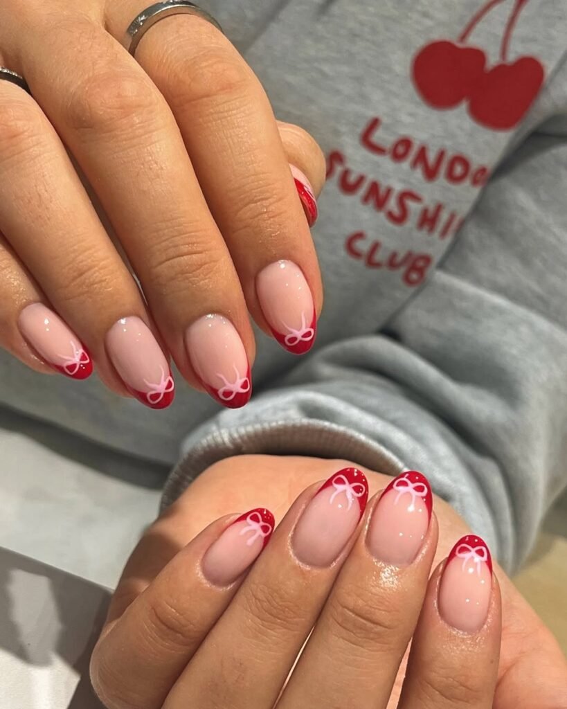 Cranberry Bow French Tips