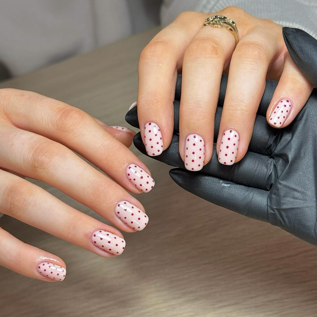Cream and Burgundy Dainty Dots