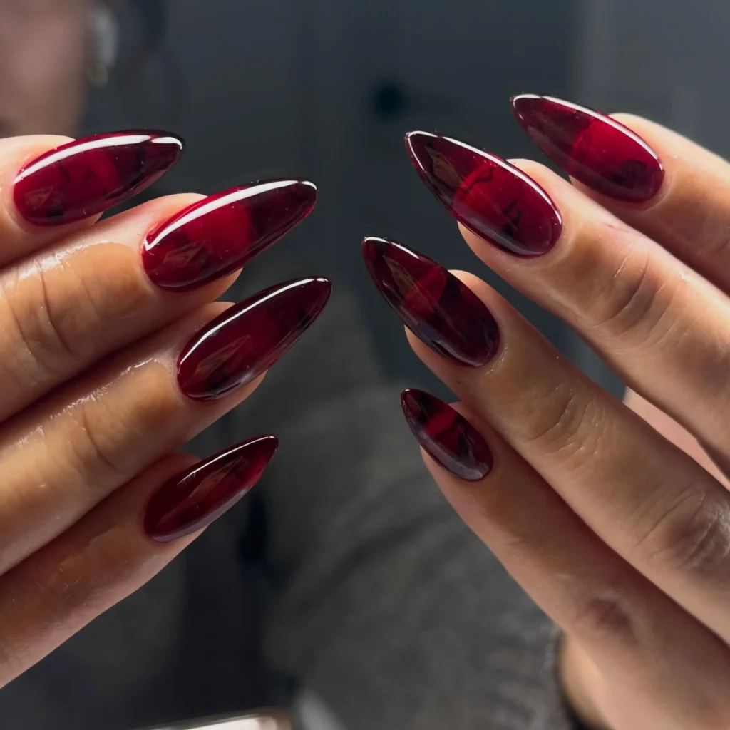Dark Cherry Glass Nails