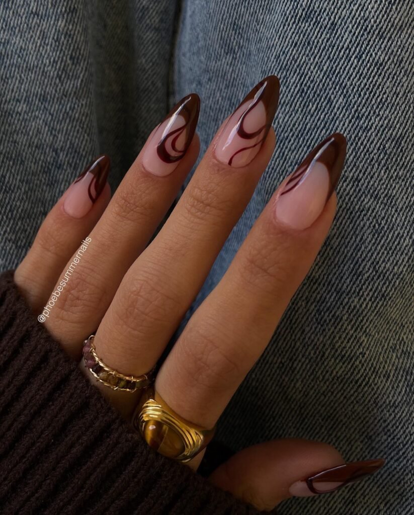 Dark Chocolate Swirl Nails