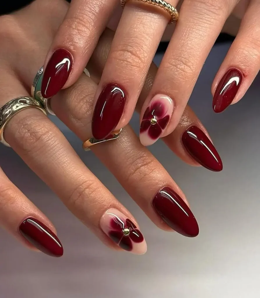Deep Burgundy Glossy Nails