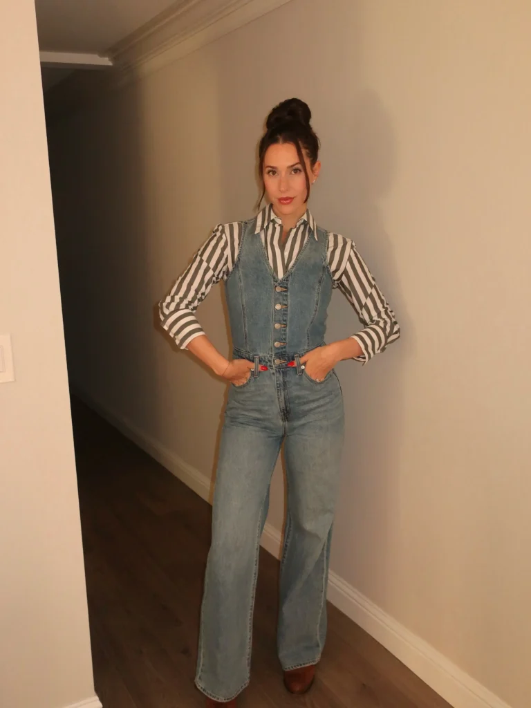 Denim Jumpsuit with Brown Chelsea Boots