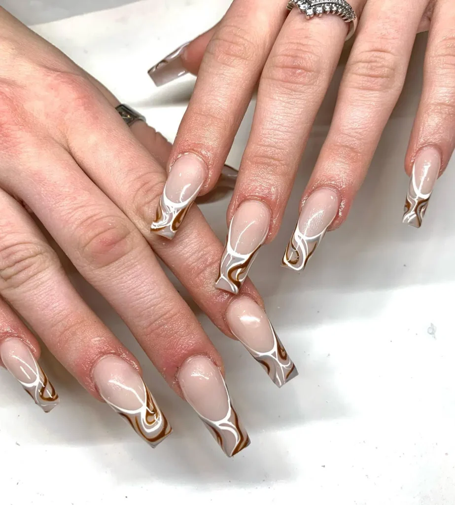 Fall Coffin Swirl Nails