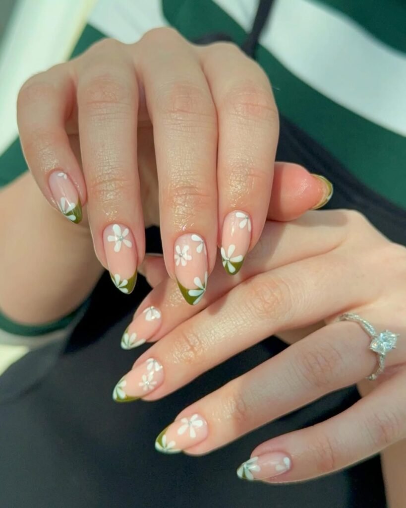 Fall Daisy French Nails