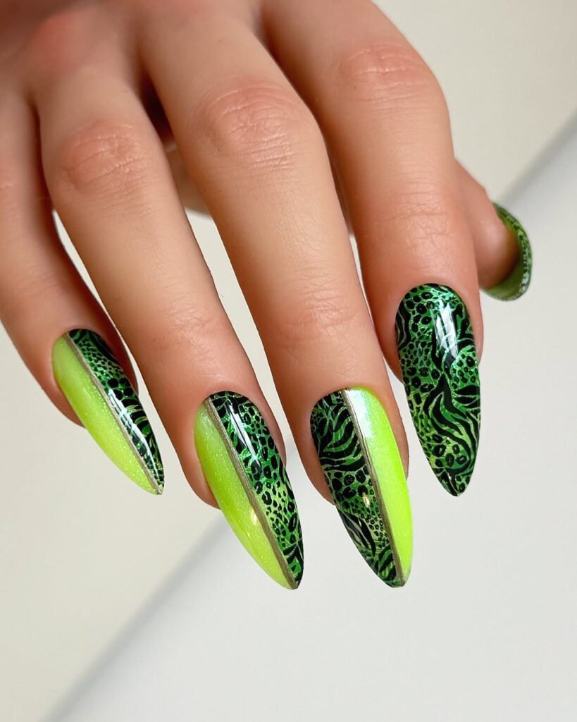 Forest Green Animal Print Nails