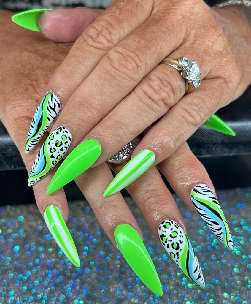 Forest Green Zebra Accent Nails