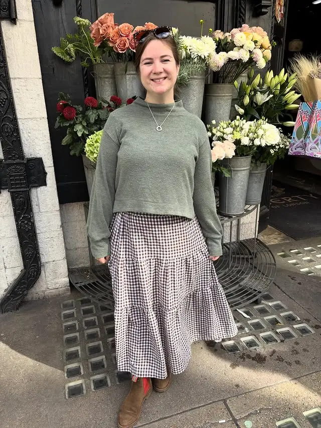 Gingham Maxi Skirt with Fitted Knit Sweater