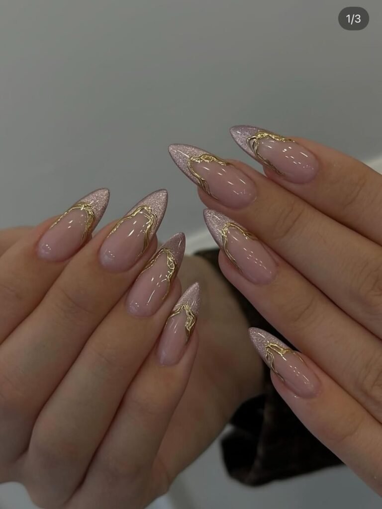 Golden Fine-Line Nails