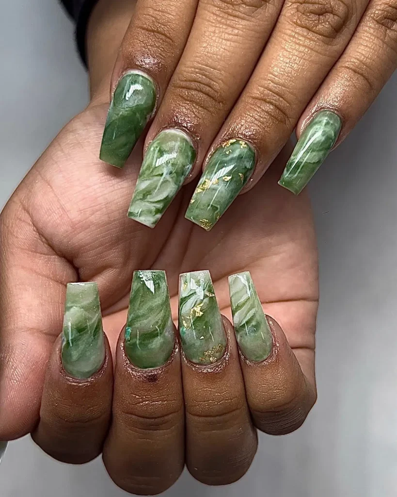 Green Marble Fall Nails