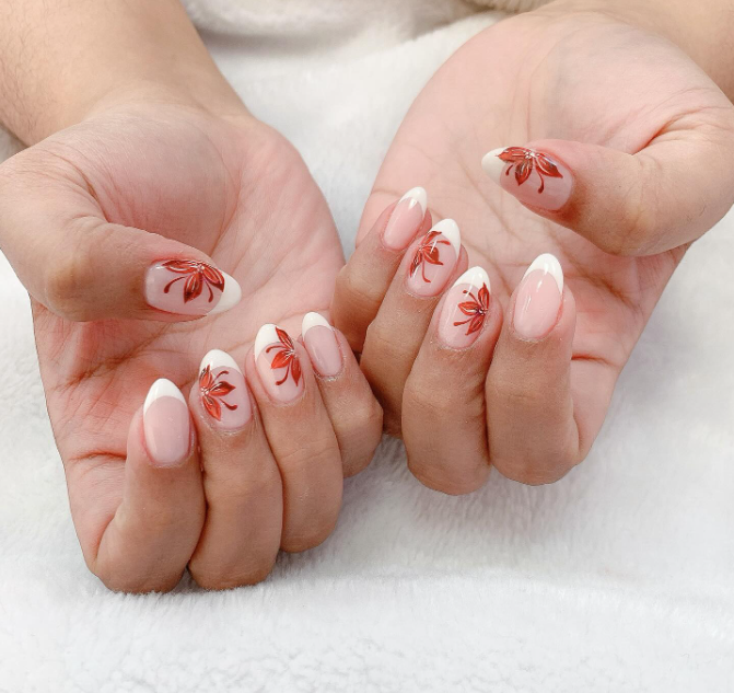 Maple Leaf Accent French Nails