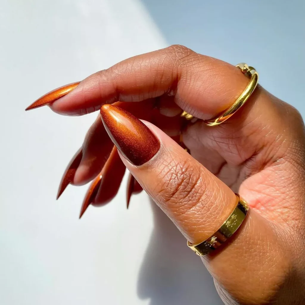Metallic Bronze Almond Nails
