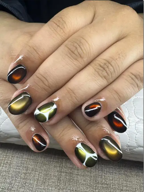 Midnight Olive Cat Eye Nails