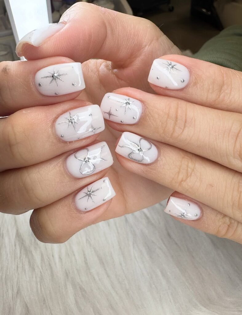 Milky White with Silver Stars