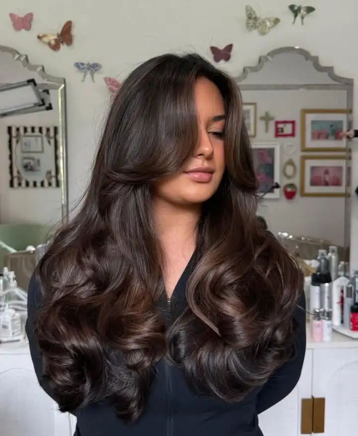 Mocha Brunette Side-Swept Waves