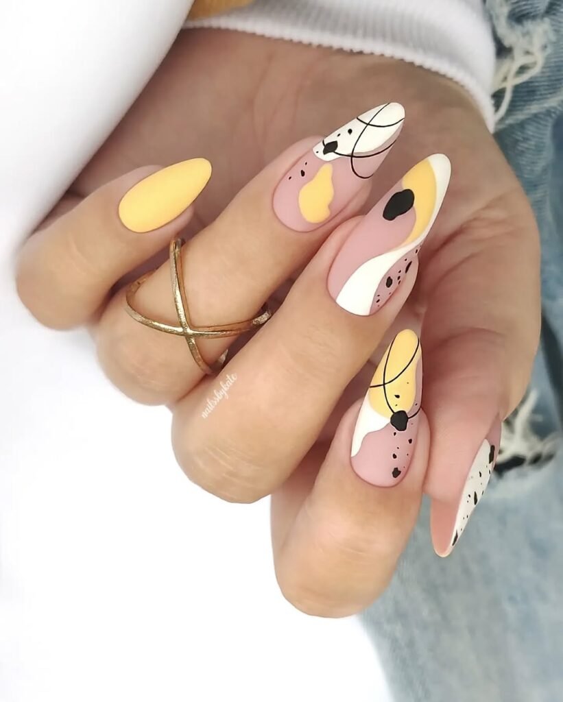 Mustard Abstract Face Nails