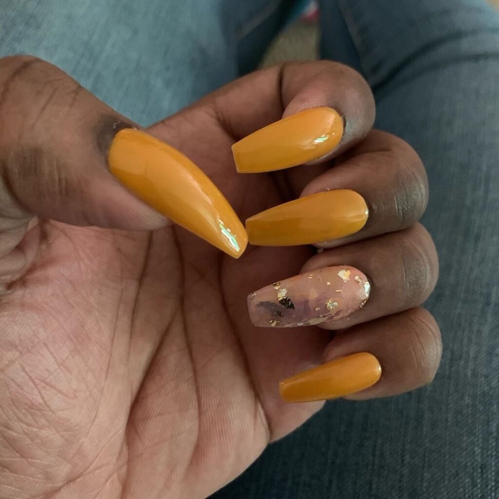 Mustard Yellow Negative Space Nails