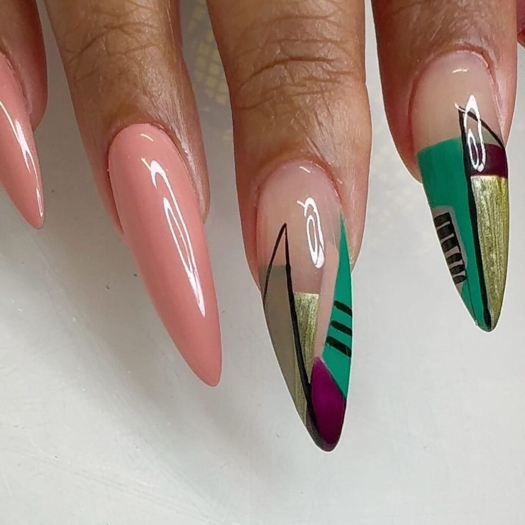 Ochre Geometric Tip Nails
