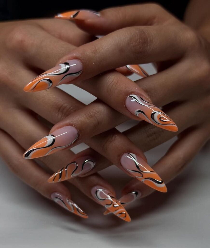 Ochre Swirl Tip Nails