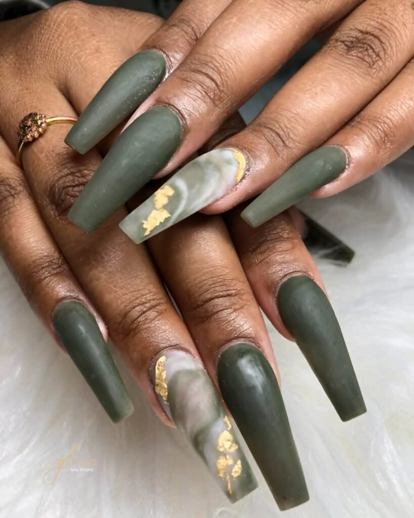 Olive Abstract Line Nails