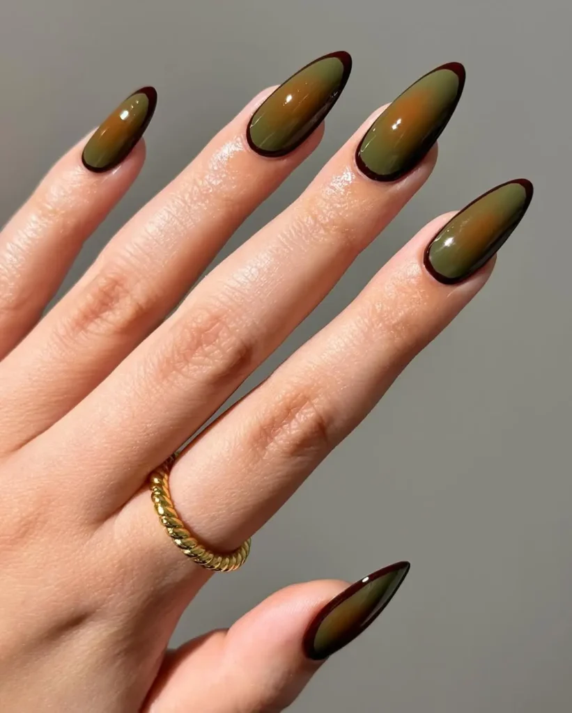 Olive Green Aura Nails