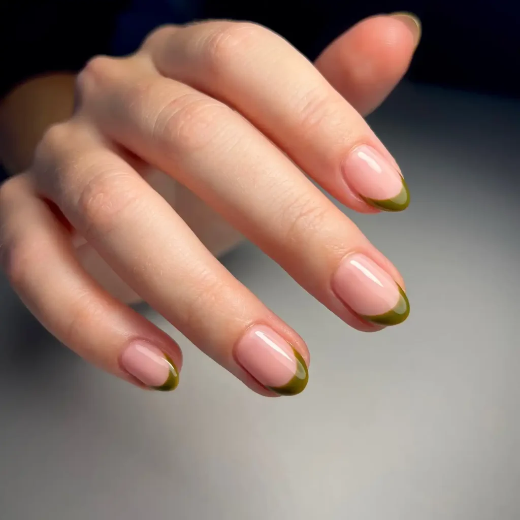 Olive Green Curved French Tips