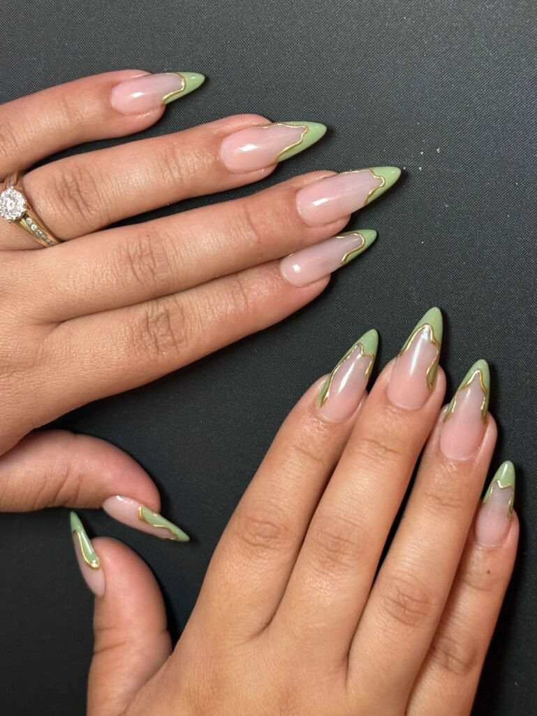 Olive Green French-Curve Nails