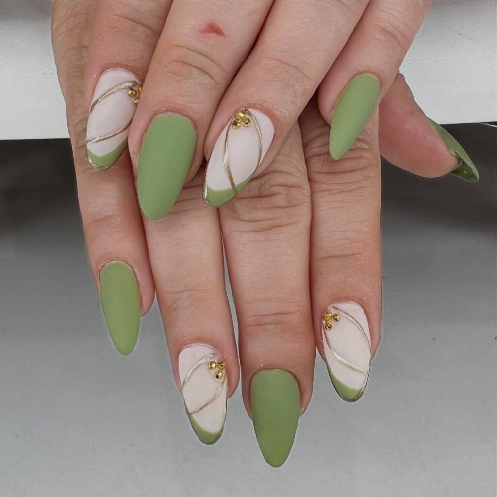 Olive Green Matte Nails