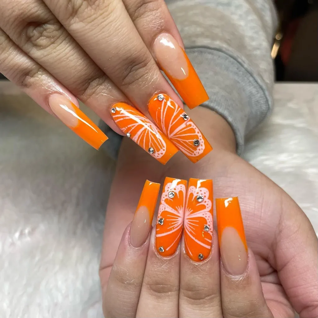 Orange Butterfly Fall Nails