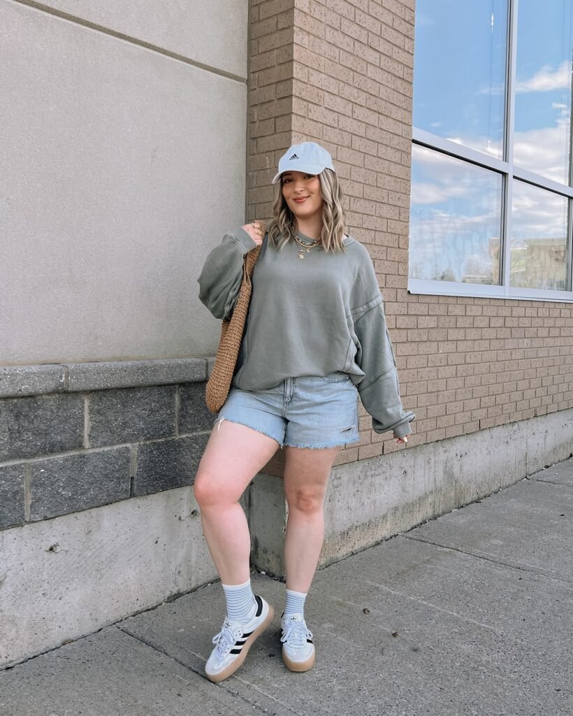 Oversized Sweatshirt with Denim Shorts
