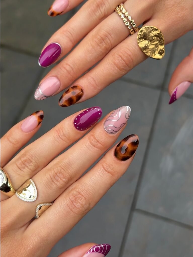 Plum Tortoiseshell Accent Nails